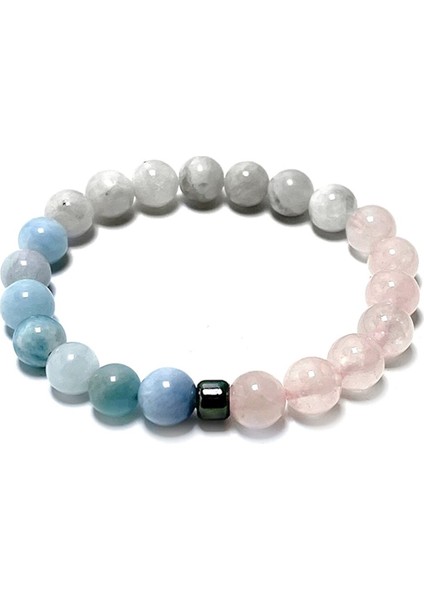 Sertifikalı Ay Taşı, Akuamarin, Pembe Kuvars Doğal Taş 8 mm Bileklik fiyatları