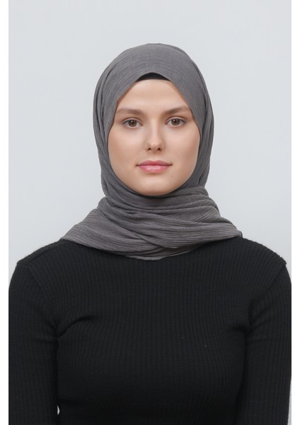 Kadın Pratik Kırışık Krinkıl Mira Tesettür Şal - Füme