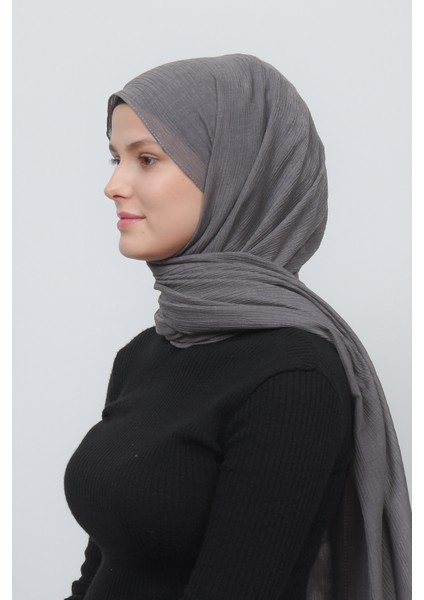 Kadın Pratik Kırışık Krinkıl Mira Tesettür Şal - Füme
