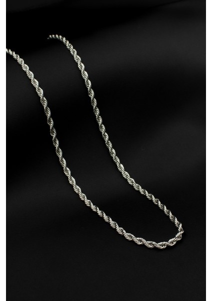 Burgu Halat Model Zincir Paslanmaz Çelik Kolye Gümüş Renk - 3mm