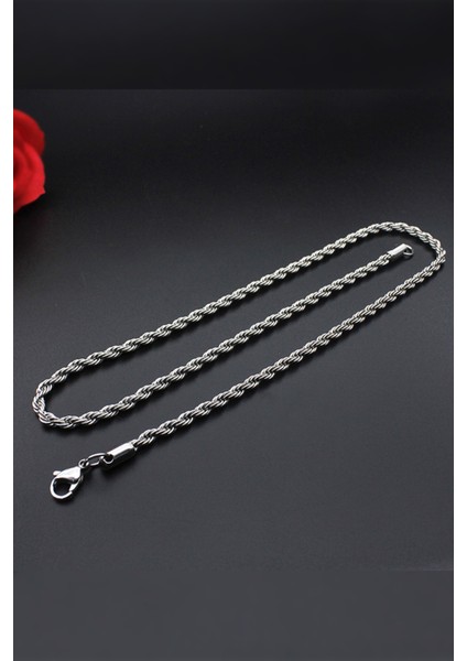 Burgu Halat Model Zincir Paslanmaz Çelik Kolye Gümüş Renk - 3mm modelleri
