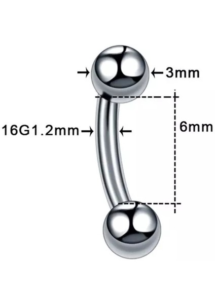 Cerrahi Çelik Gümüş Rook,Snog,Dil , Kaş Muz Piercing-Bar Uzunluğu 6mm-1 adet fırsatları