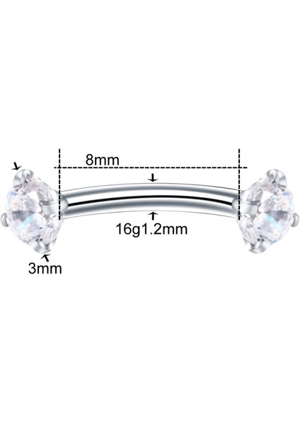 Cerrahi Çelik Zirkon Taşlı Rook , Kaş Muz Piercing - 1 Adet