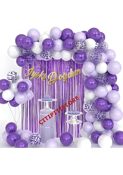 Lüks Mor Lila Beyaz Doğum Günü Balon Zincir Seti