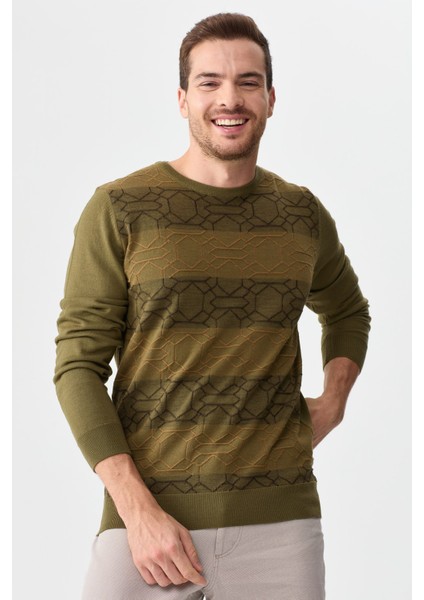 Erkek Önü Desenli Yün Kazak 2611 Haki fiyatları