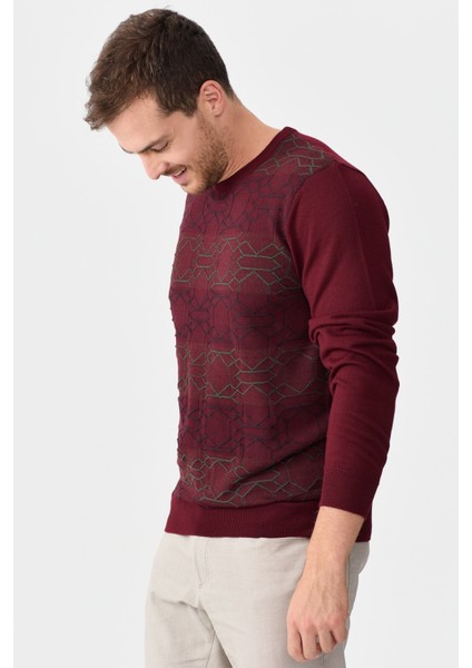 Erkek Önü Desenli Yün Kazak 2611 Bordo fırsatları