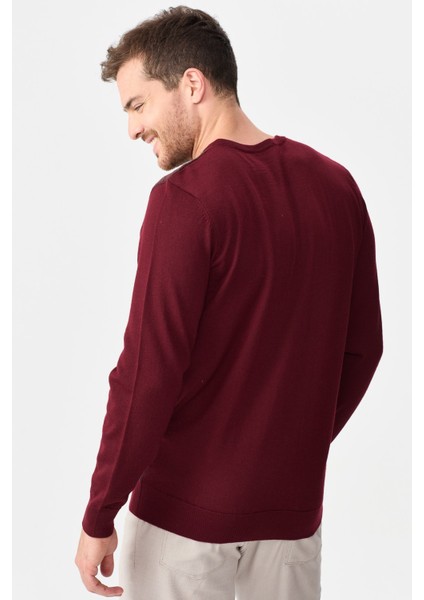 Erkek Önü Desenli Yün Kazak 2611 Bordo indirimleri