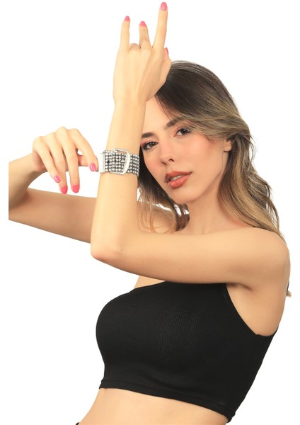 Kadın Antik Gümüş Kaplama Esnek Lastikli Band Ayarlanabilir Saat Kordonu Model Geniş Bileklik fiyatları