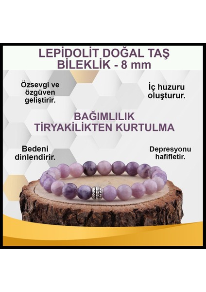 Sertifikalı Lepidolit Doğal Taş Bileklik 8 MM17 modelleri