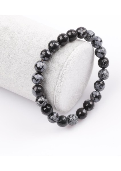Sertifikalı Karlı Obsidyen Doğal Taş Bileklik - 8 MM21
