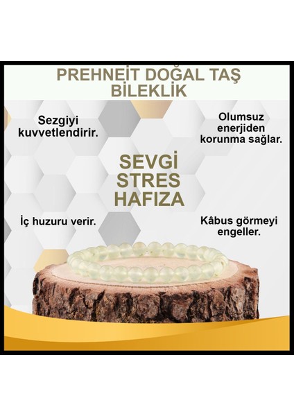Sertifikalı Prehneit Doğal Taş Bileklik 8 MM18