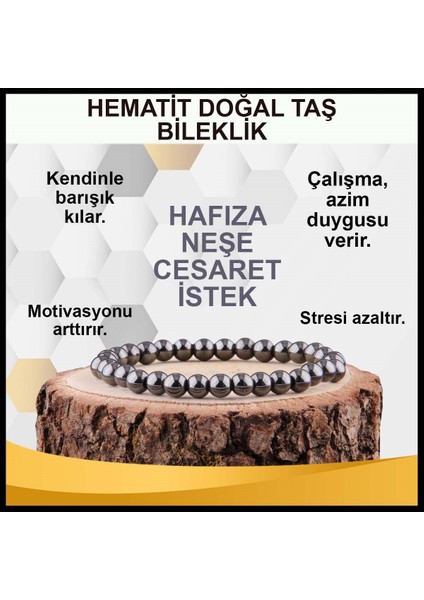 Sertifikalı Hematit Doğal Taş Bileklik 6 MM17