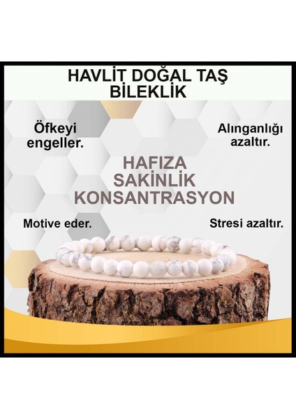 Sertifikalı Havlit Doğal Taş Bileklik 6 MM22