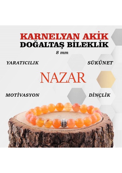 Sertifikalı Karnelyan Akik Doğaltaş Bileklik 8 MM19 fiyatları