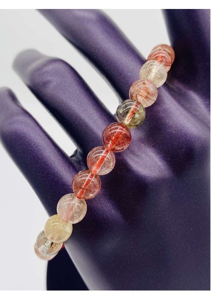 Sertifikalı Altın Rutilli Kuvars-Doğal Taş BILEKLIK-8MM17