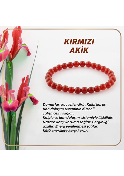 Sertifikalı Kırmızı Akik Doğal Taş Bileklik 6MM23