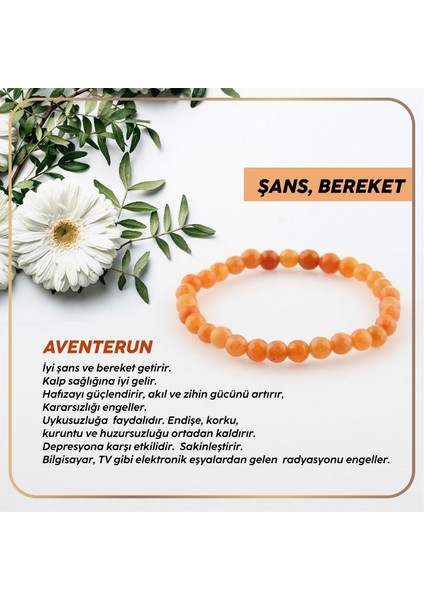 Sertifikalı Aventurin Turuncu Doğal Taş Bileklik 6MM19