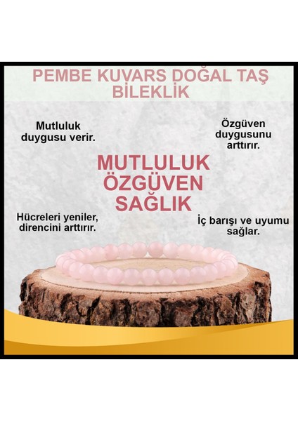 Sertifikalı Pembe Kuvars Doğal Taş Bileklik 6 MM18