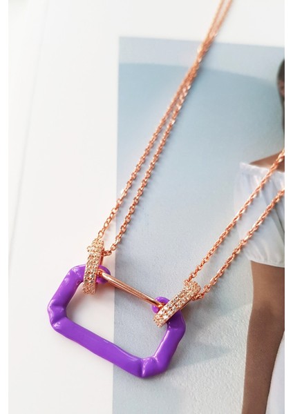 Mor Ithal Double Zincir Dikdörtgen Gümüş Kolye fiyatları