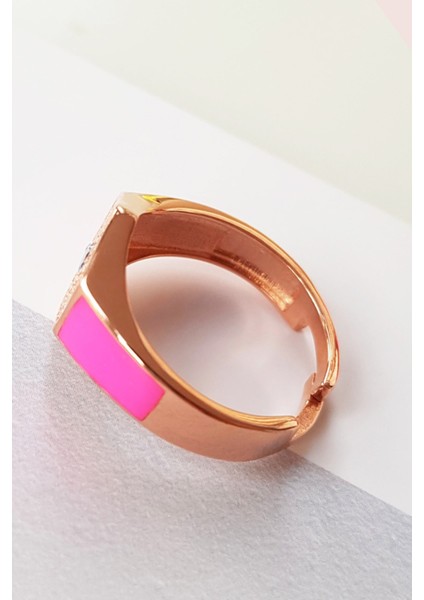 Ortası Mavi Taş Dolu Pembe Neon Gümüş Yüzük fırsatları