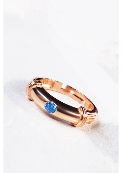 Tekli Aqua Taşlı Rose Gümüş Yüzük
