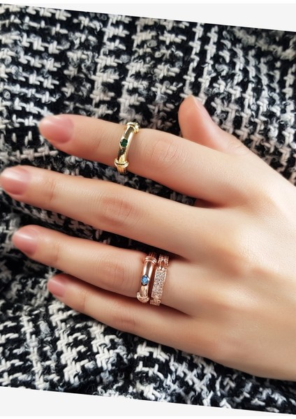 Tekli Aqua Taşlı Rose Gümüş Yüzük fiyatları