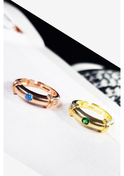 Tekli Aqua Taşlı Rose Gümüş Yüzük modelleri