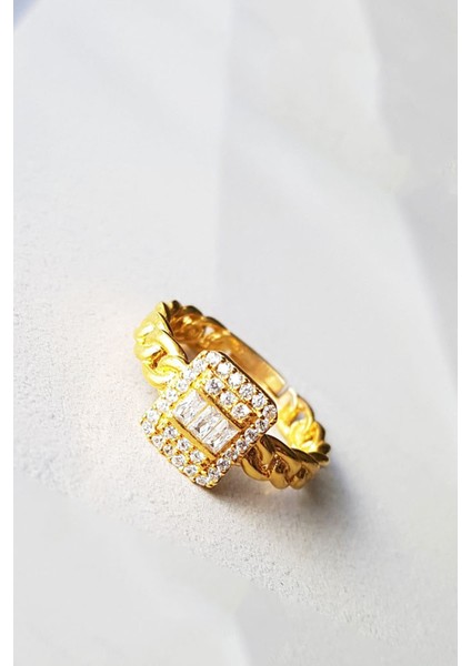 Beyaz Taşlı Baget Zincir Gümüş Yüzük modelleri