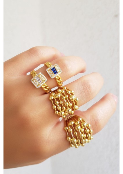 Beyaz Taşlı Baget Zincir Gümüş Yüzük fırsatları