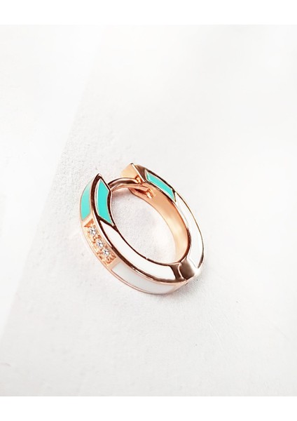 Tekli Ithal Turkuaz ve Beyaz Gümüş Küpe