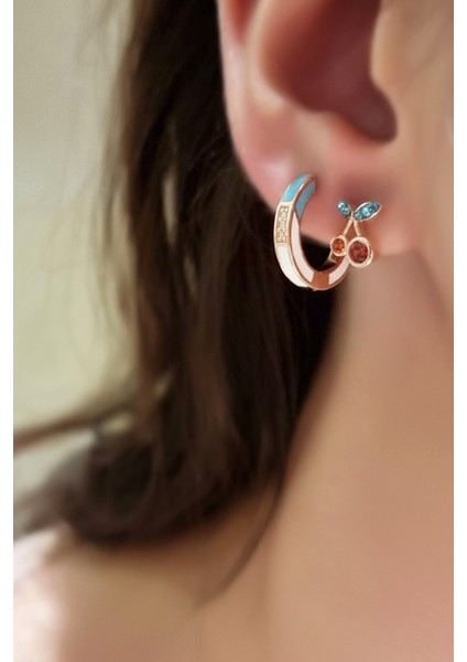 Tekli Ithal Turkuaz ve Beyaz Gümüş Küpe modelleri