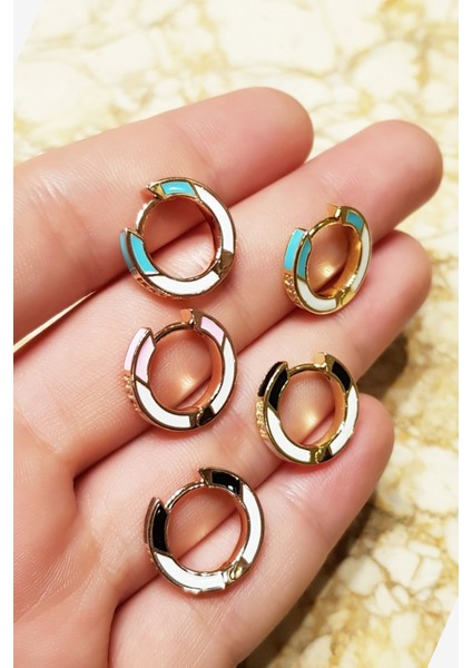 Tekli Ithal Turkuaz ve Beyaz Gümüş Küpe indirimleri