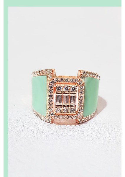 Mint Mineli Baget Taşlı Gümüş Yüzük