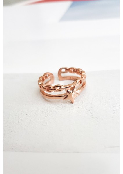 Zincir Kemerli Star Gümüş Yüzük