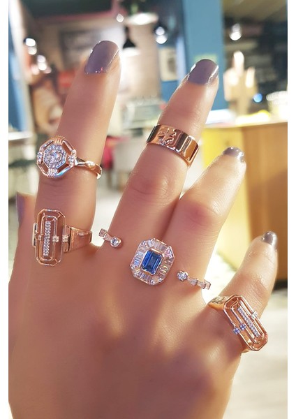 Içi Dolu Taşlar Geometrik Gümüş Yüzük fiyatları