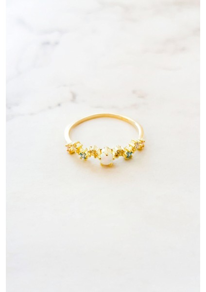 Ortası Opal Taşlı Gümüş Yüzük