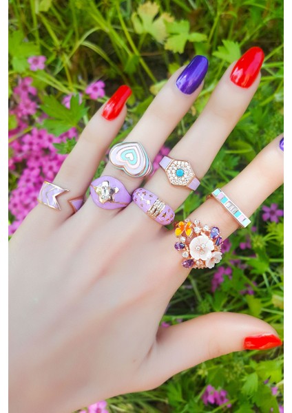 Ortası Mavi Taş Dolu Turuncu Gümüş Yüzük fiyatları