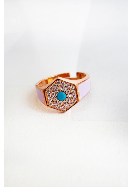 Ortası Mavi Taş Dolu Turuncu Gümüş Yüzük modelleri