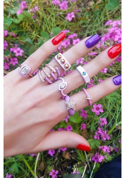 Rose Topcuk Detaylı Lila Mineli Gümüş Yüzük fiyatları