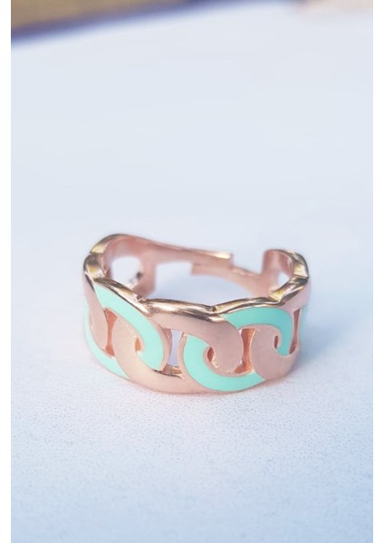 Mint Renk Geçişli Örgü Model Gümüş Yüzük