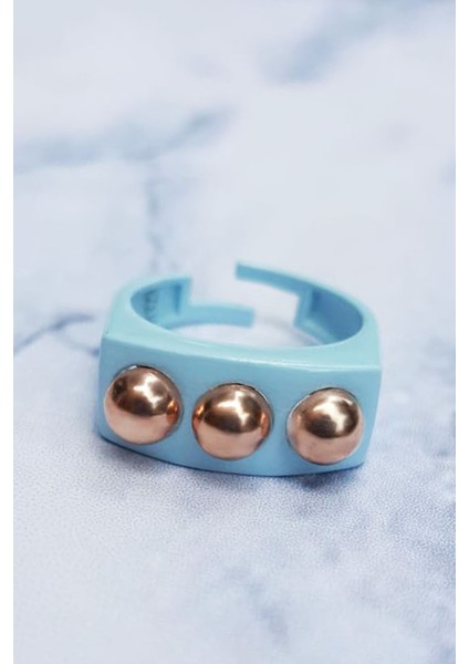 Rose Topcuk Detaylı Bebe Mavi Mineli Yüzük