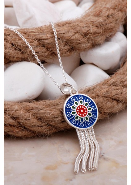 Anadolu Motifli Mineli Tasarım Gümüş Kolye 7802 fiyatları