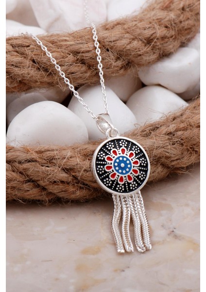 Anadolu Motifli Mineli Tasarım Gümüş Kolye 7803 fiyatları