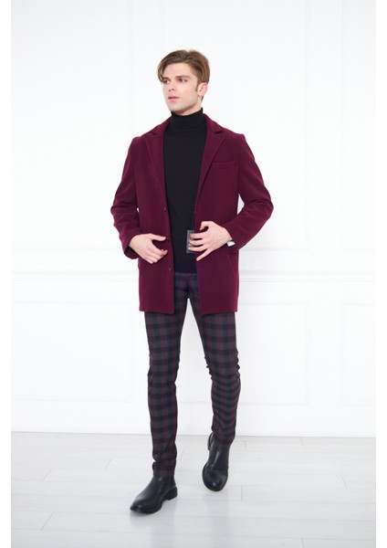 Daniel Voi Erkek Bordo Slim Fit Sivri Yaka Düğmeli Kaban