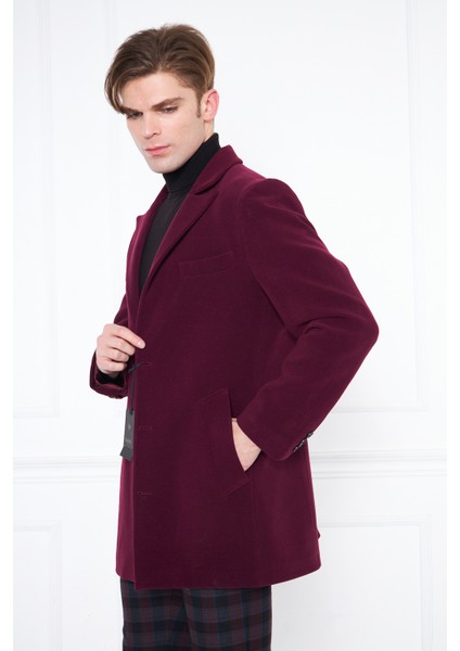 Erkek Bordo Slim Fit Sivri Yaka Düğmeli Kaban fiyatları