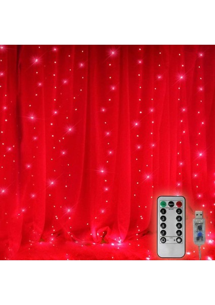 Kırmızı Salkım LED Işık Kırmızı LED Işık USB + Kumandalı Kırmızı Ince Peri Ledli 3 x 2,5 Metre Yılbaşı Işıkları Noel Işıkları