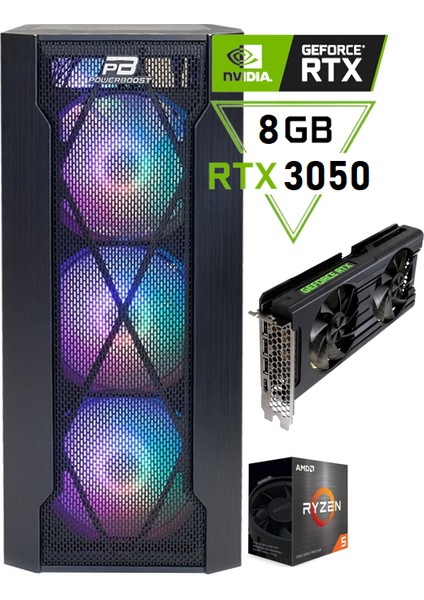 Amd Ryzen 5 5500 / Rtx 3050 8 GB / 16 GB Ddr4 / 500 GB 3300 - 3100 Mb/s M2 SSD / 5500V2.1 / Gaming Masaüstü Pc fiyatları