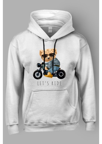 Sevimli Ayı Lets Ride Baskılı Kapüşonlu Sweatshirt