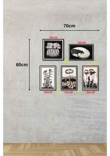 Sanatsal Kanvas Duvar Tablosu 5'li set JDG Koleksiyonu JDG6