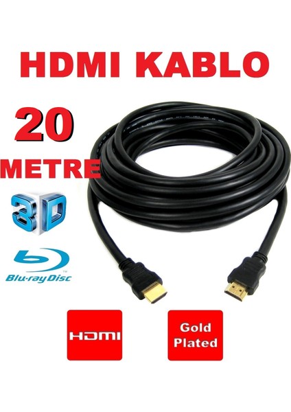 20MT 20 Metre Hdmı Kablo Filtreli Altın Uçlu Yüksek Kalite Full Hd 1080P Hd Hecid Hejdi Siyah Pvc